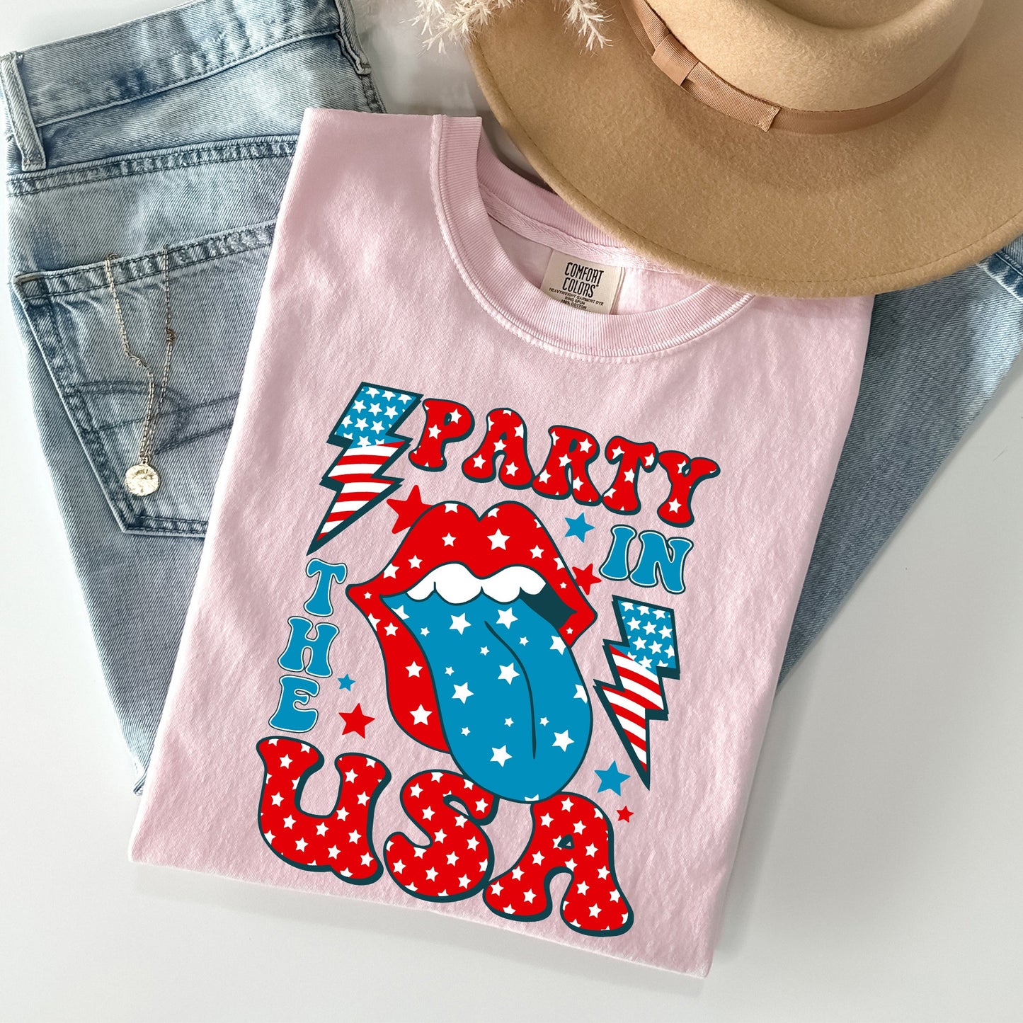 Retro Party In The USA, Tongue, 4th of July Tshirt Comfort Colors T-Shirt