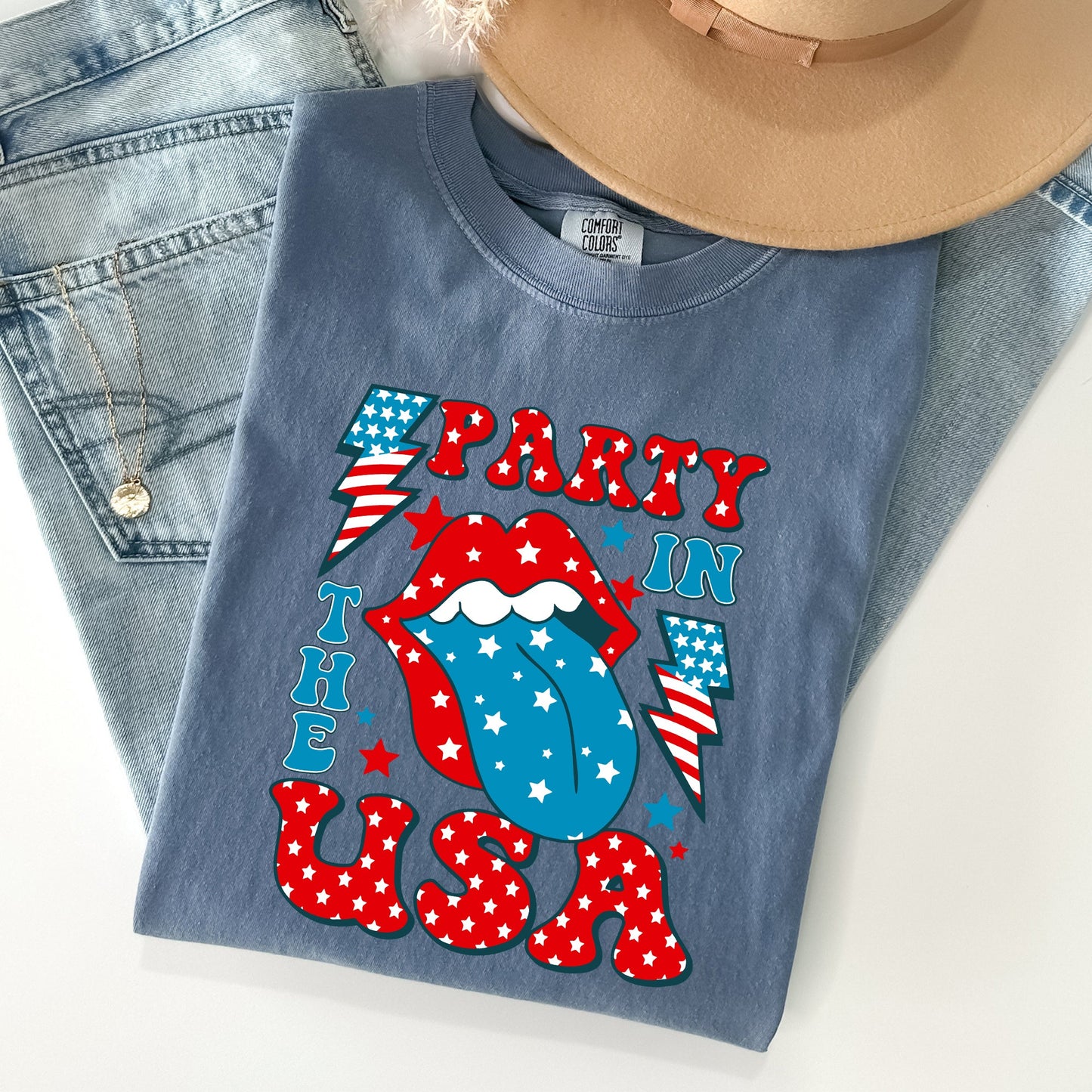 Retro Party In The USA, Tongue, 4th of July Tshirt Comfort Colors T-Shirt