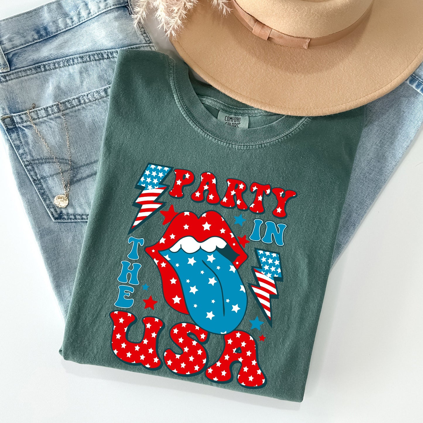 Retro Party In The USA, Tongue, 4th of July Tshirt Comfort Colors T-Shirt