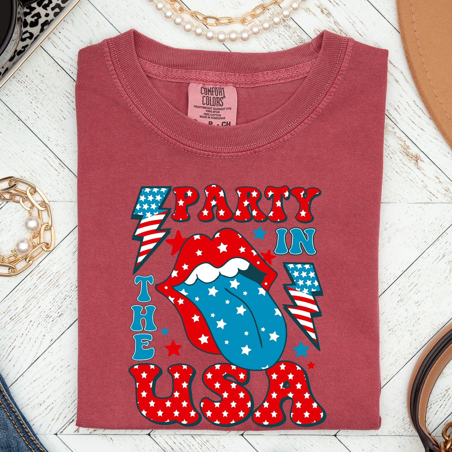 Retro Party In The USA, Tongue, 4th of July Tshirt Comfort Colors T-Shirt