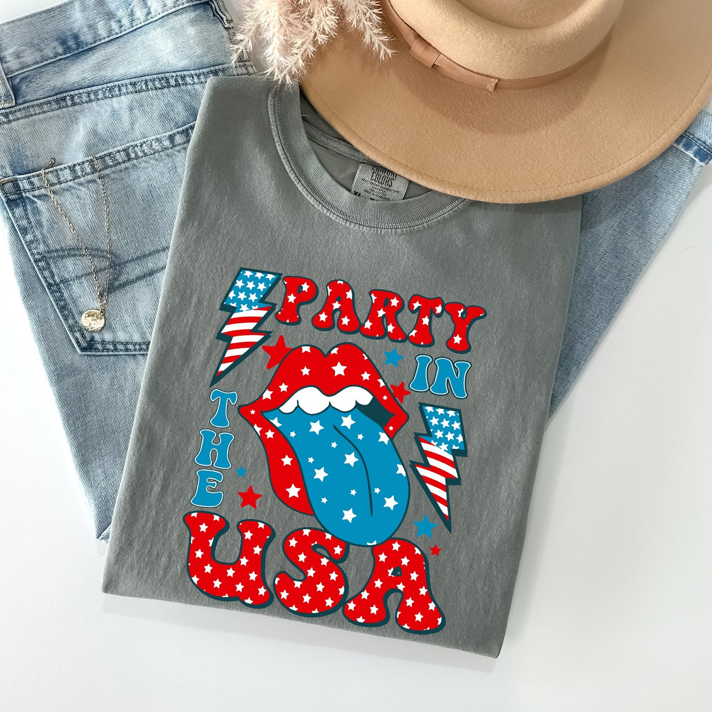 Retro Party In The USA, Tongue, 4th of July Tshirt Comfort Colors T-Shirt