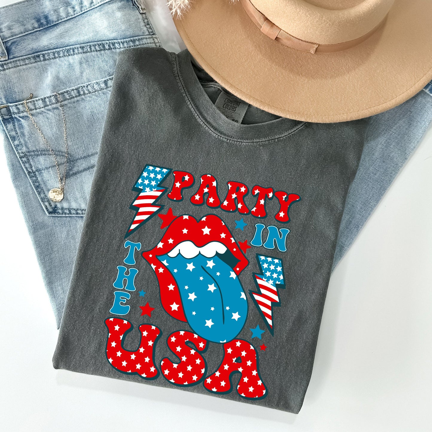 Retro Party In The USA, Tongue, 4th of July Tshirt Comfort Colors T-Shirt