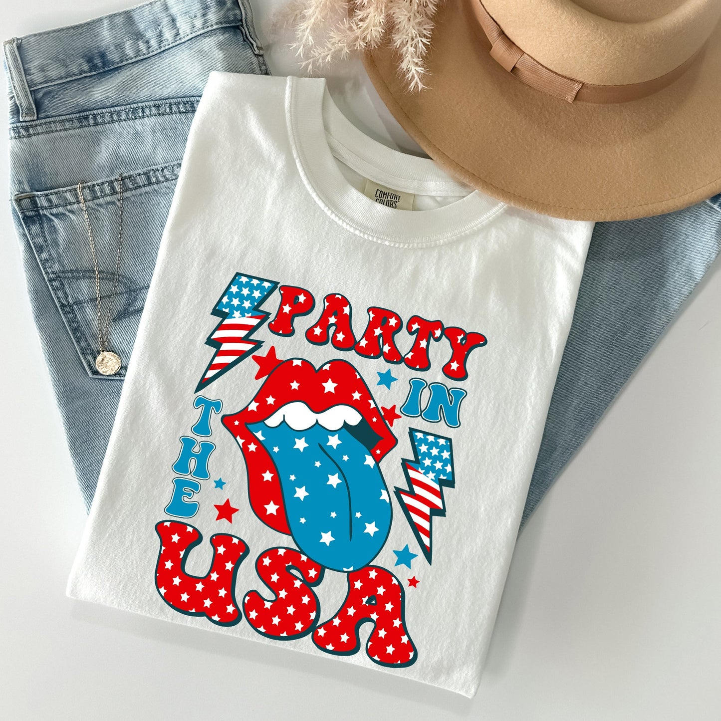 Retro Party In The USA, Tongue, 4th of July Tshirt Comfort Colors T-Shirt