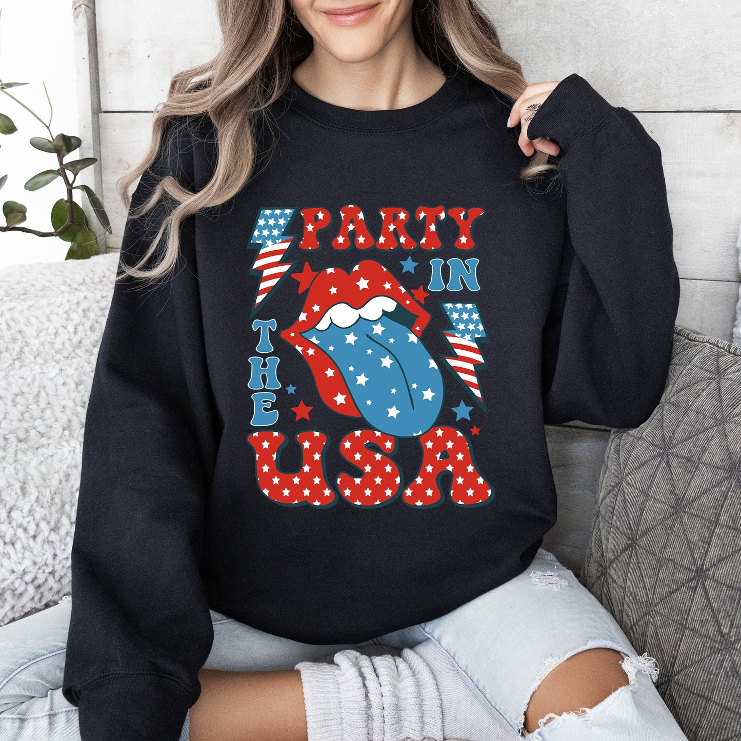 Retro Party In The USA, Tongue 4th of July Sweatshirt