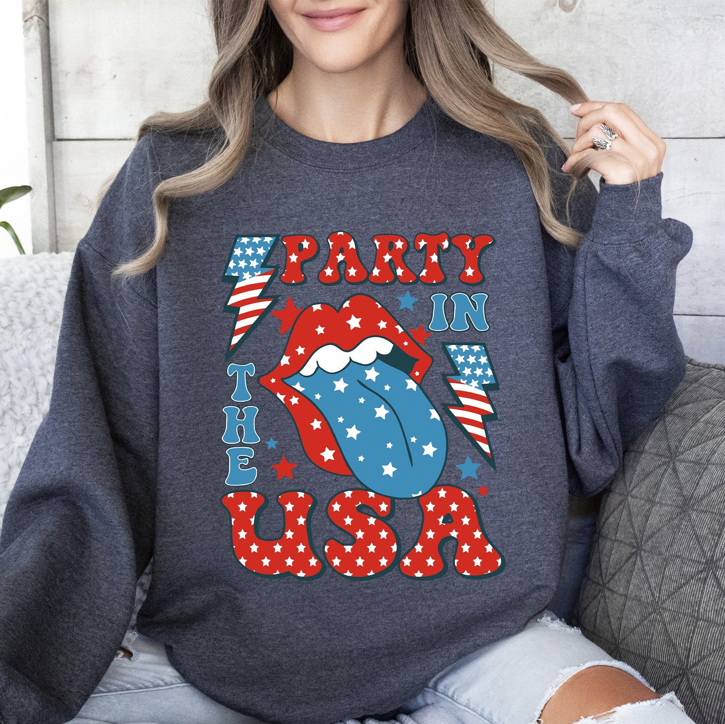 Retro Party In The USA, Tongue 4th of July Sweatshirt