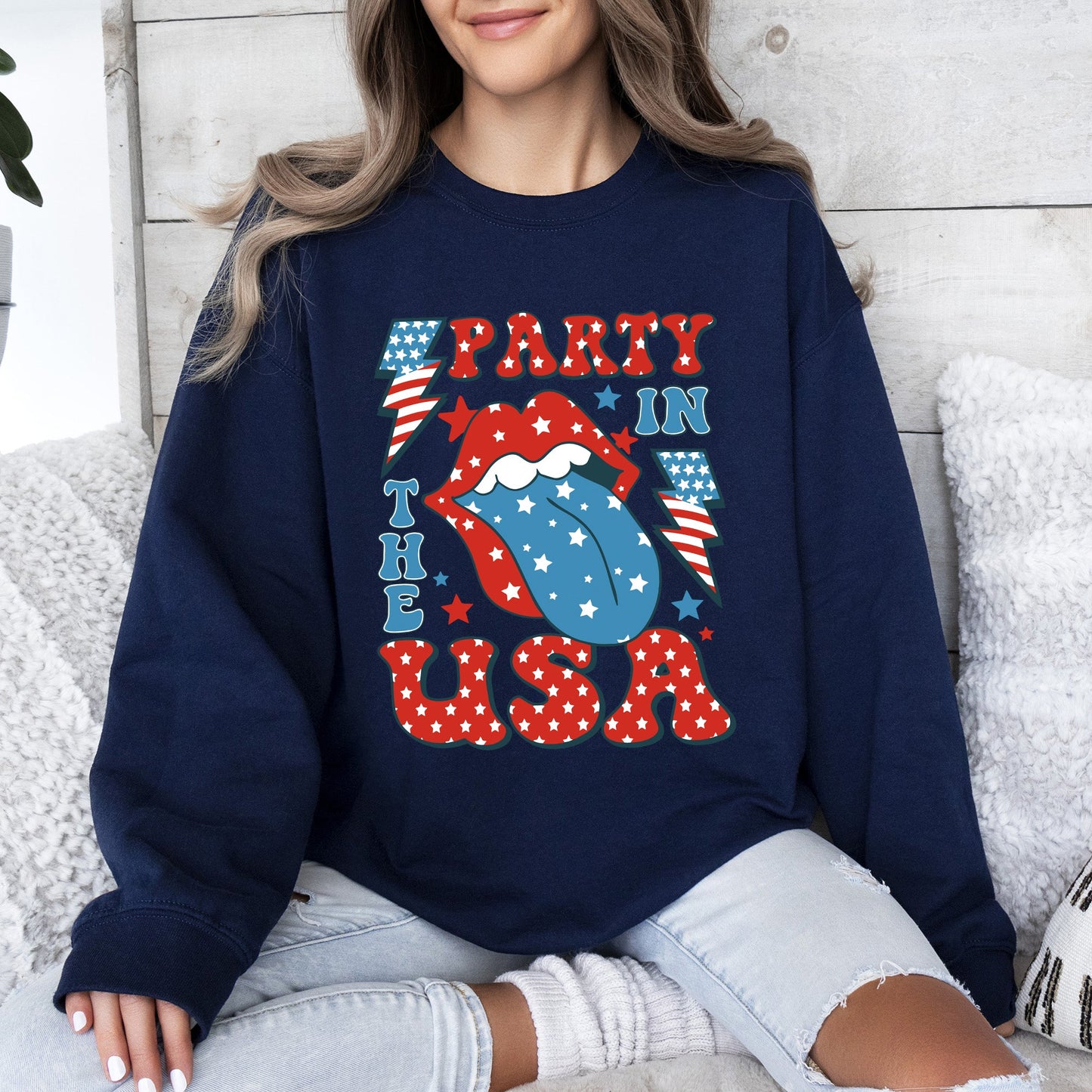 Retro Party In The USA, Tongue 4th of July Sweatshirt