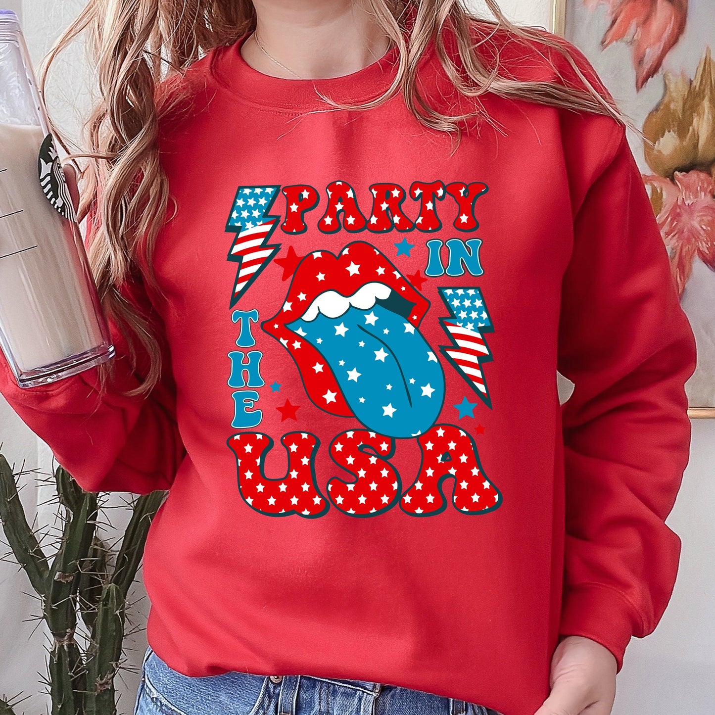 Retro Party In The USA, Tongue 4th of July Sweatshirt