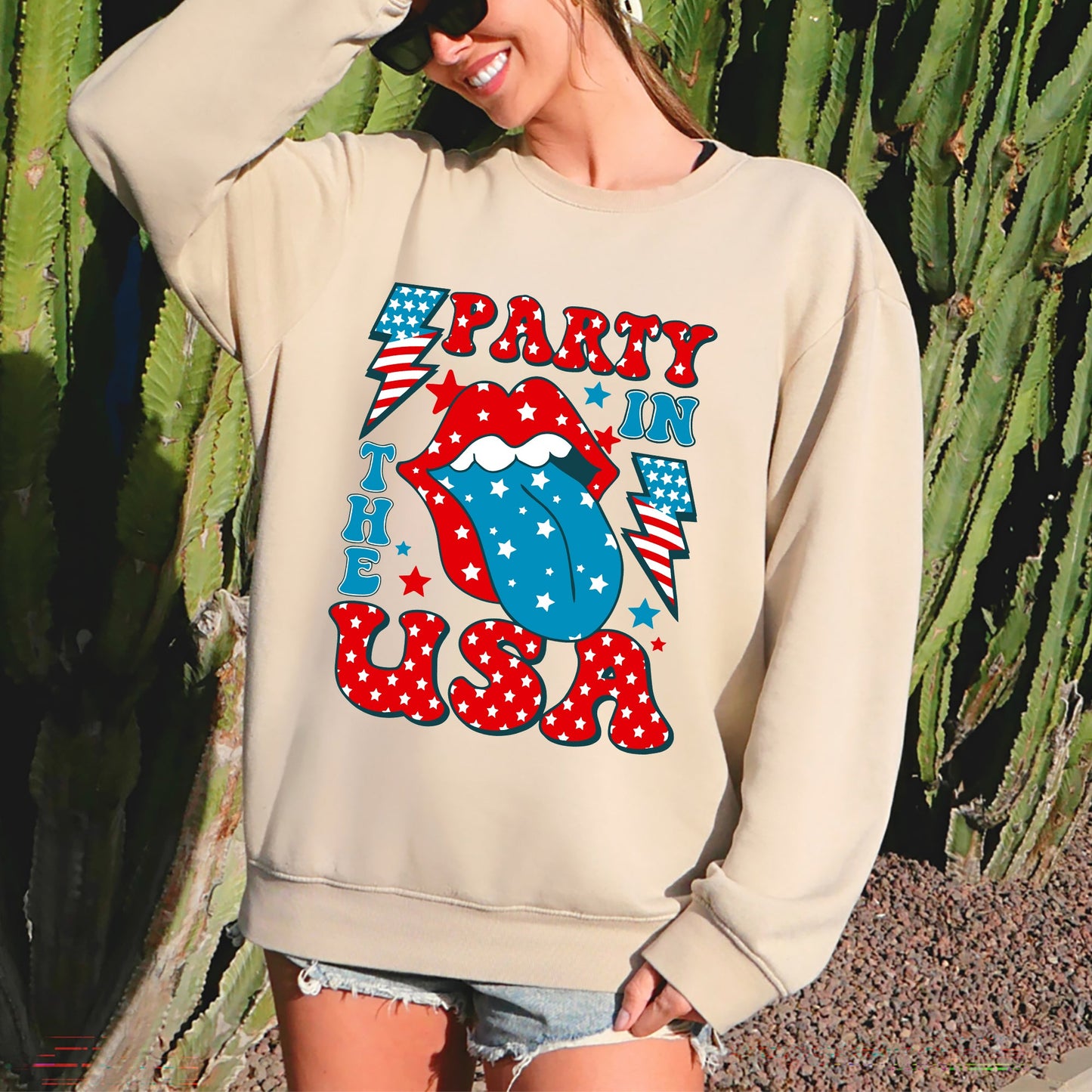 Retro Party In The USA, Tongue 4th of July Sweatshirt