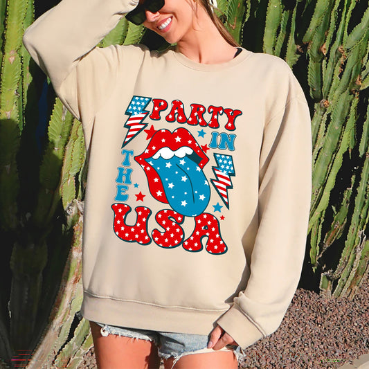 Retro Party In The USA, Tongue 4th of July Sweatshirt