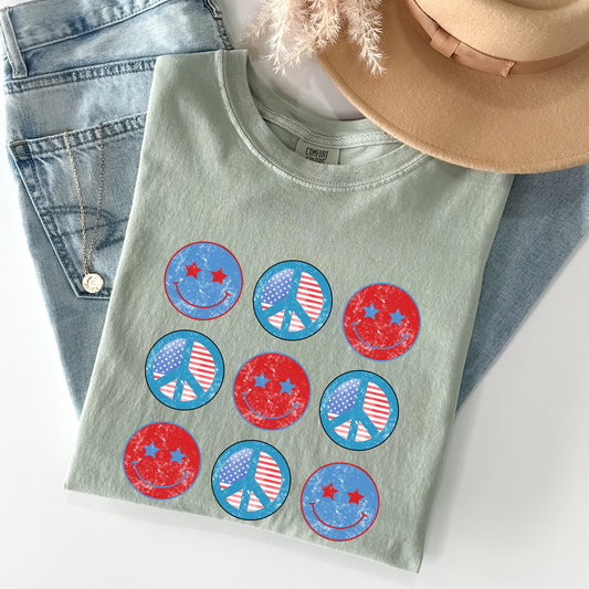 Retro Patriotic Smiley, Flag, America Peace Patriotic Tshirt Comfort Colors T-Shirt