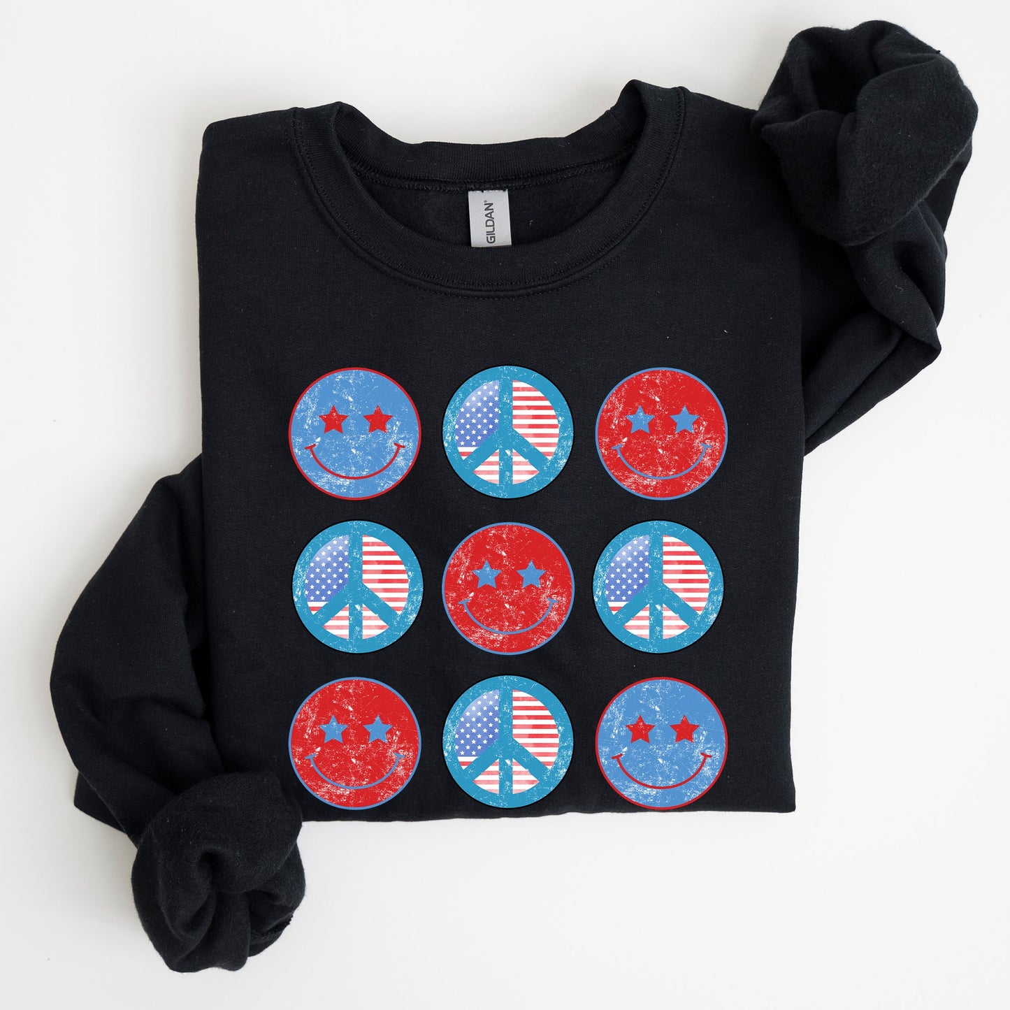 Retro Patriotic Smiley, Flag, America, Peace, Sweatshirt