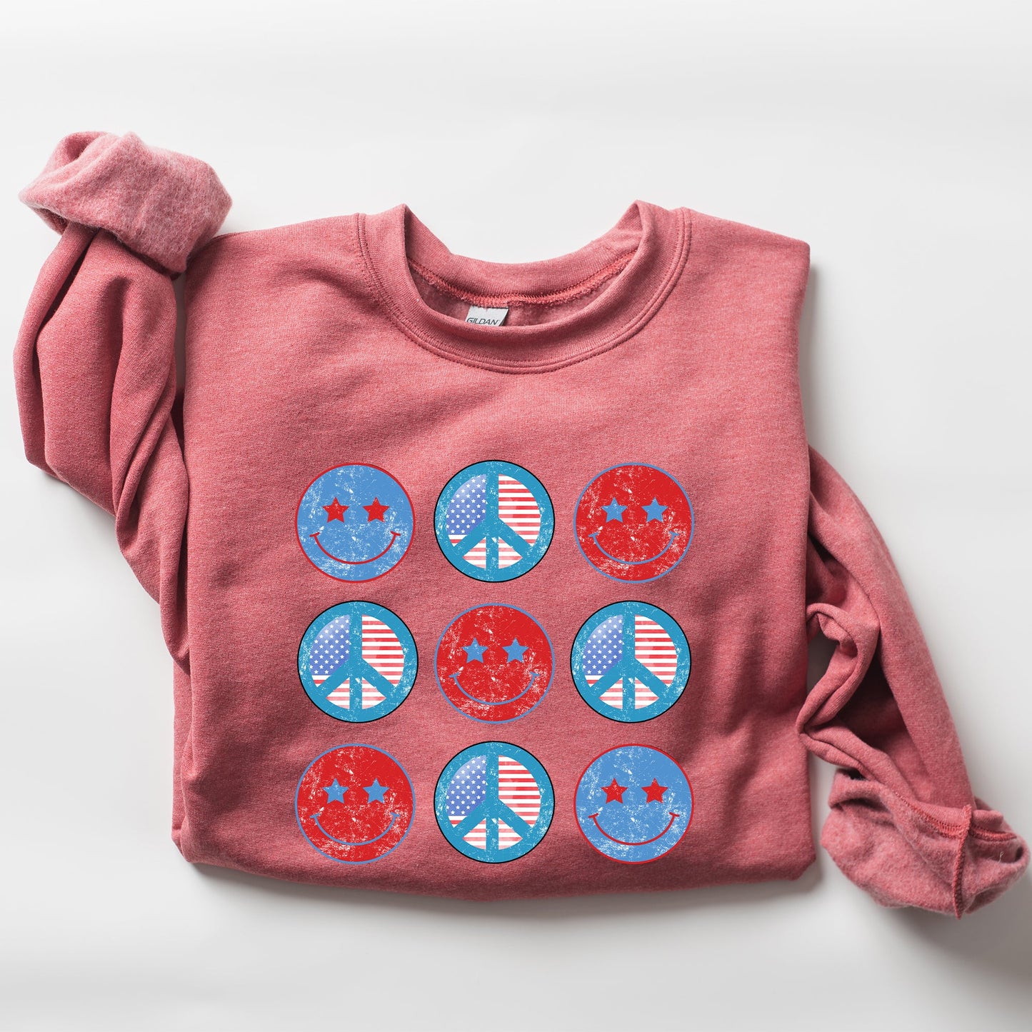 Retro Patriotic Smiley, Flag, America, Peace, Sweatshirt