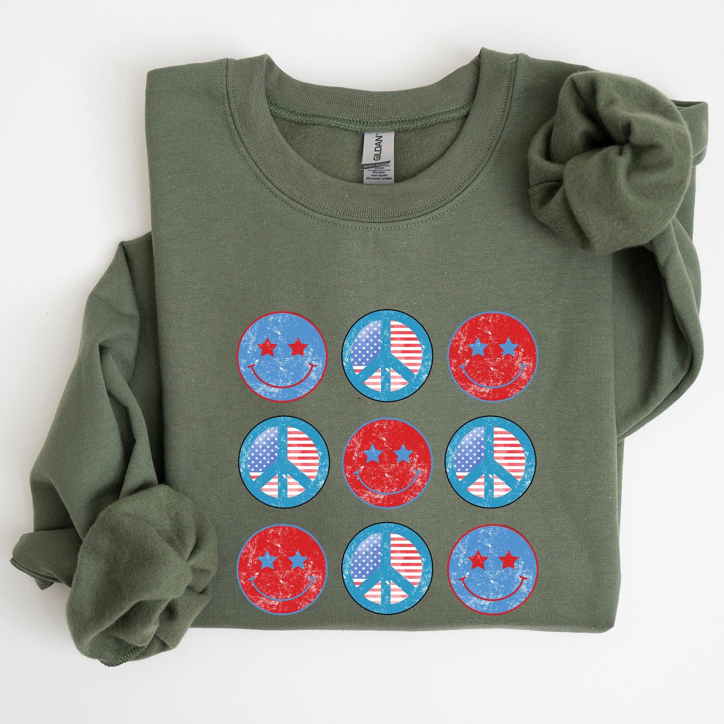 Retro Patriotic Smiley, Flag, America, Peace, Sweatshirt