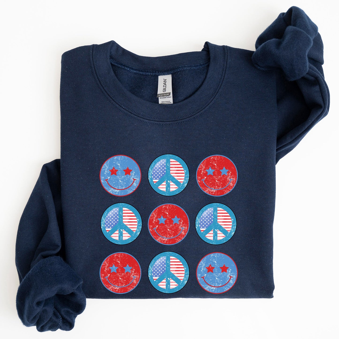 Retro Patriotic Smiley, Flag, America, Peace, Sweatshirt