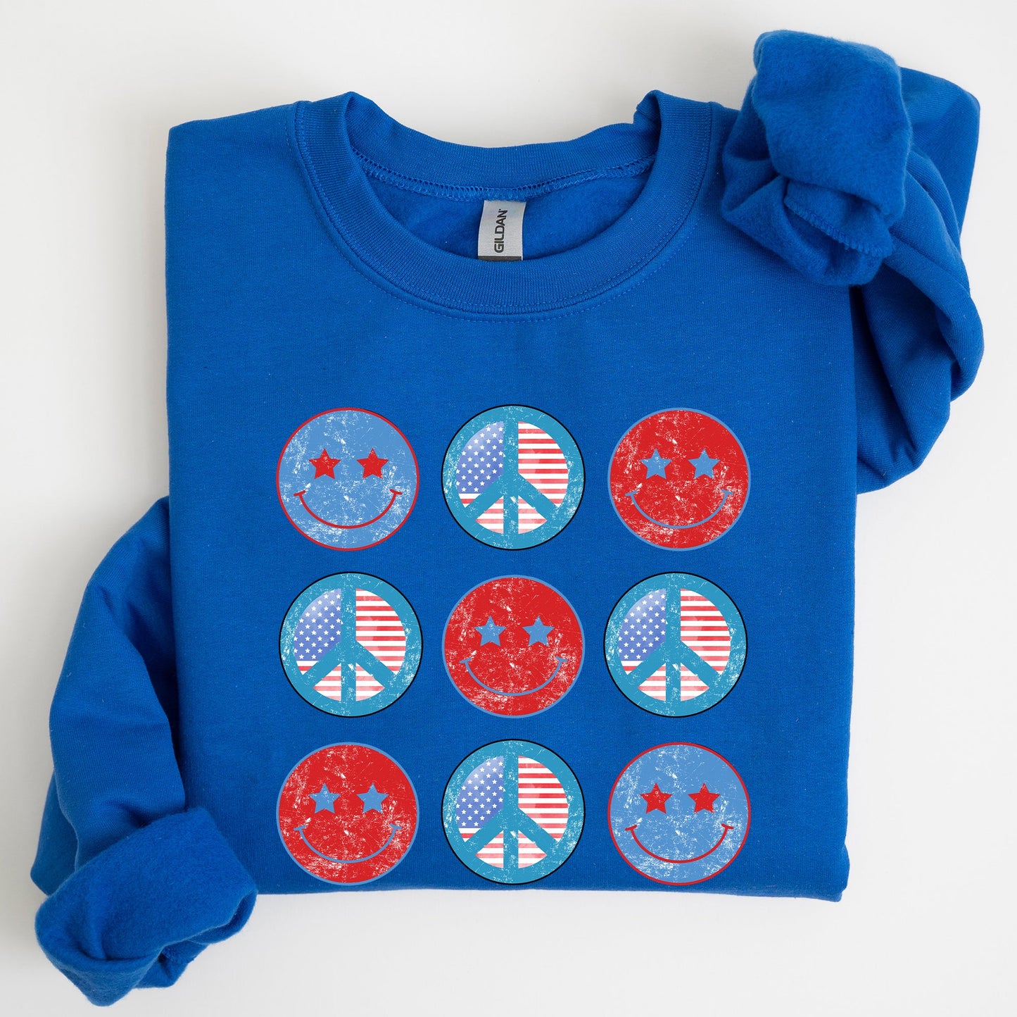 Retro Patriotic Smiley, Flag, America, Peace, Sweatshirt