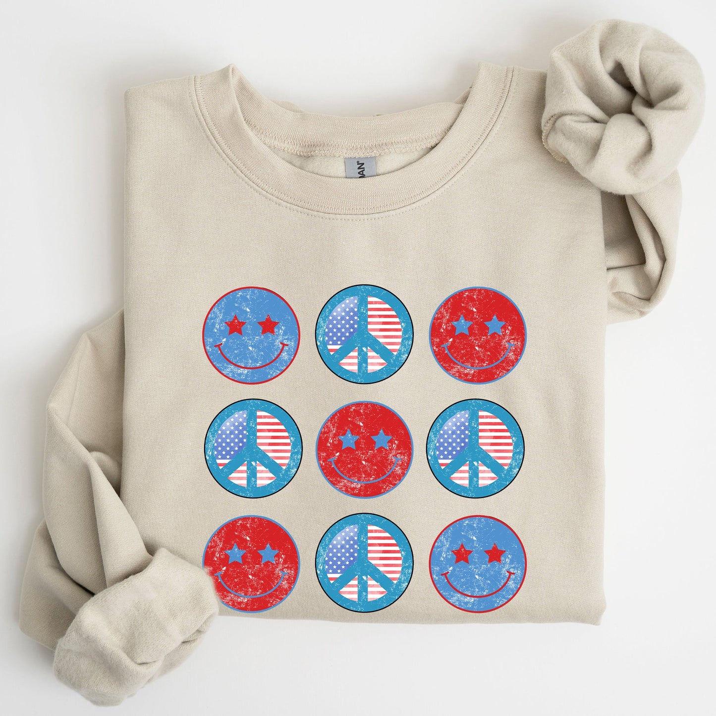Retro Patriotic Smiley, Flag, America, Peace, Sweatshirt