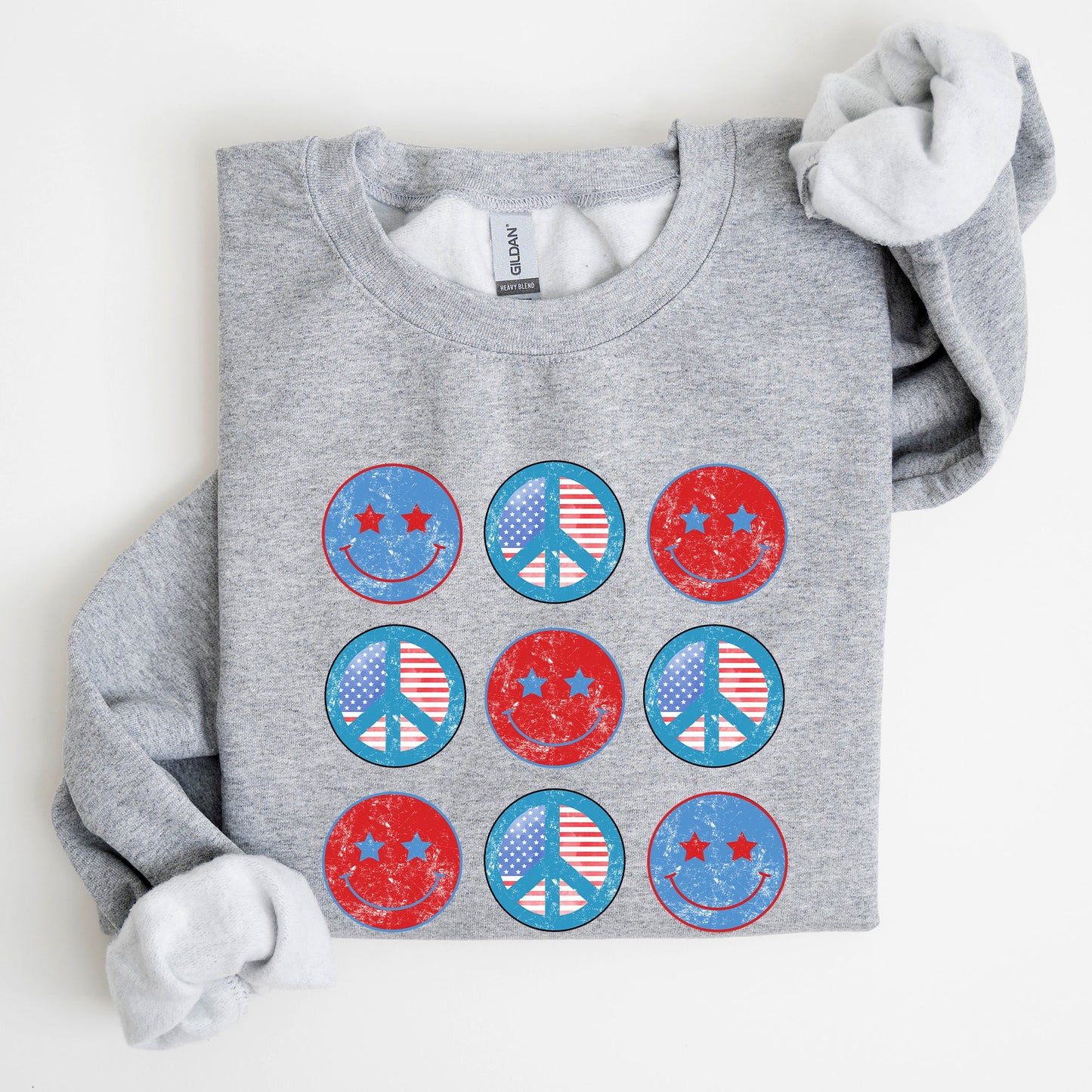 Retro Patriotic Smiley, Flag, America, Peace, Sweatshirt