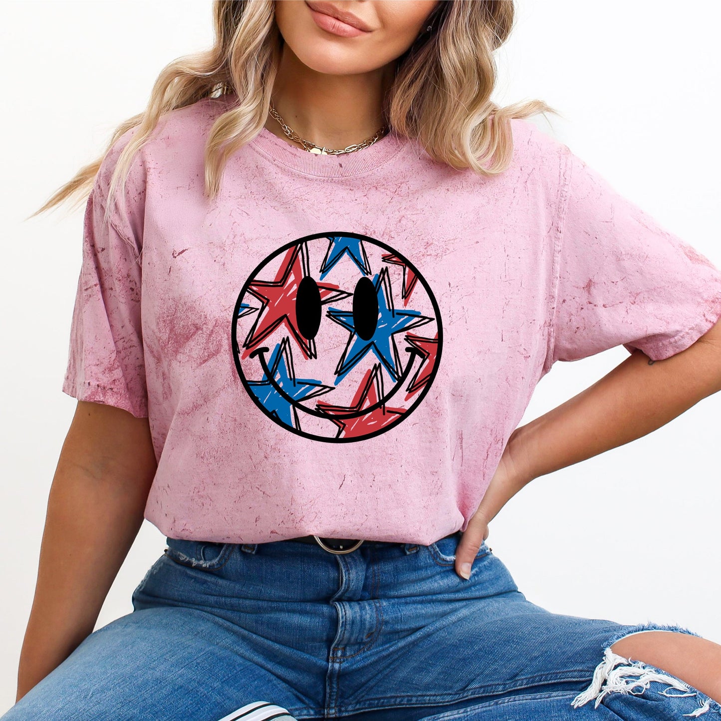 Retro Smiley, Patriotic, USA, America, 4th of July, Color Blast Tshirt Comfort Colors T-Shirt