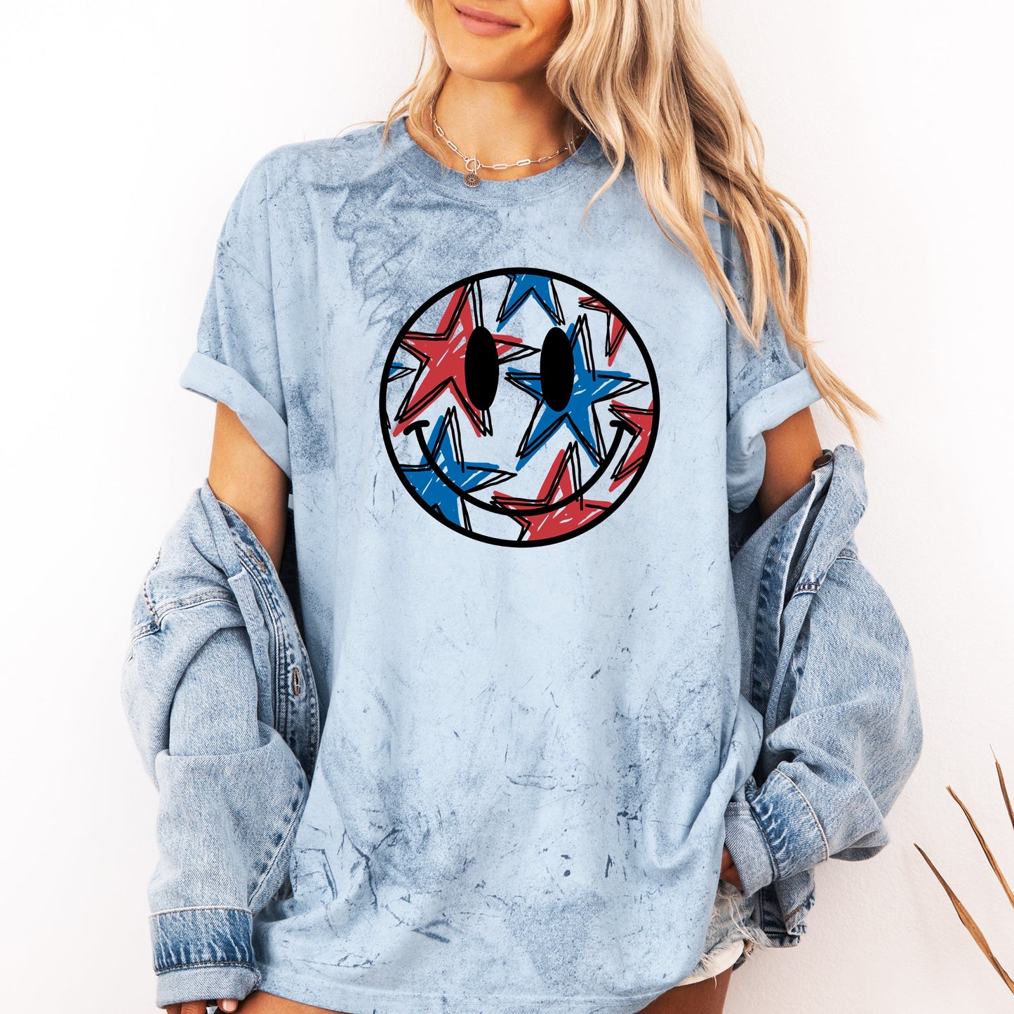 Retro Smiley, Patriotic, USA, America, 4th of July, Color Blast Tshirt Comfort Colors T-Shirt