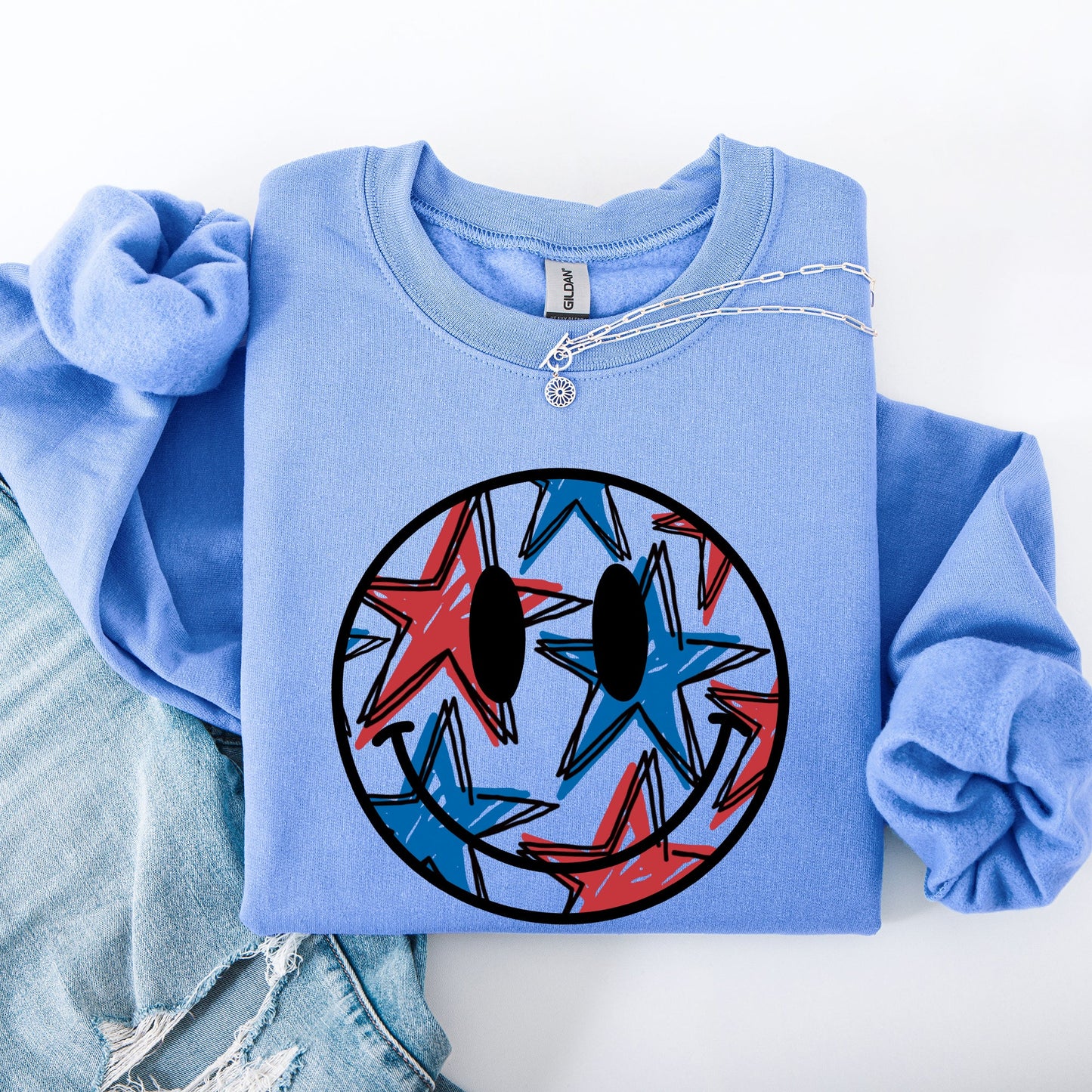 Retro Smiley, Patriotic, USA, America, 4th of July Sweatshirt