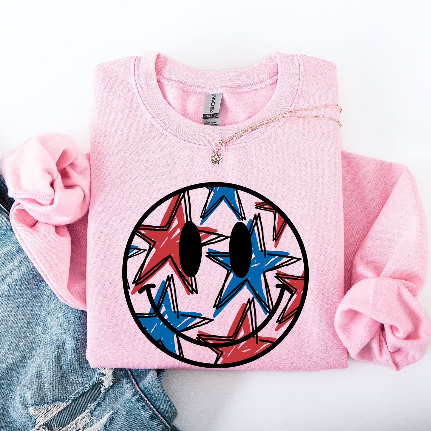 Retro Smiley, Patriotic, USA, America, 4th of July Sweatshirt