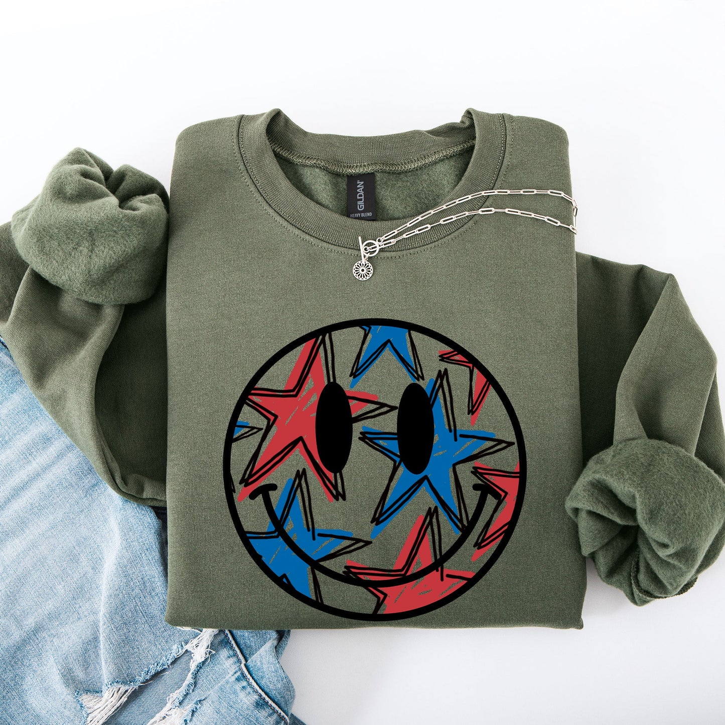 Retro Smiley, Patriotic, USA, America, 4th of July Sweatshirt