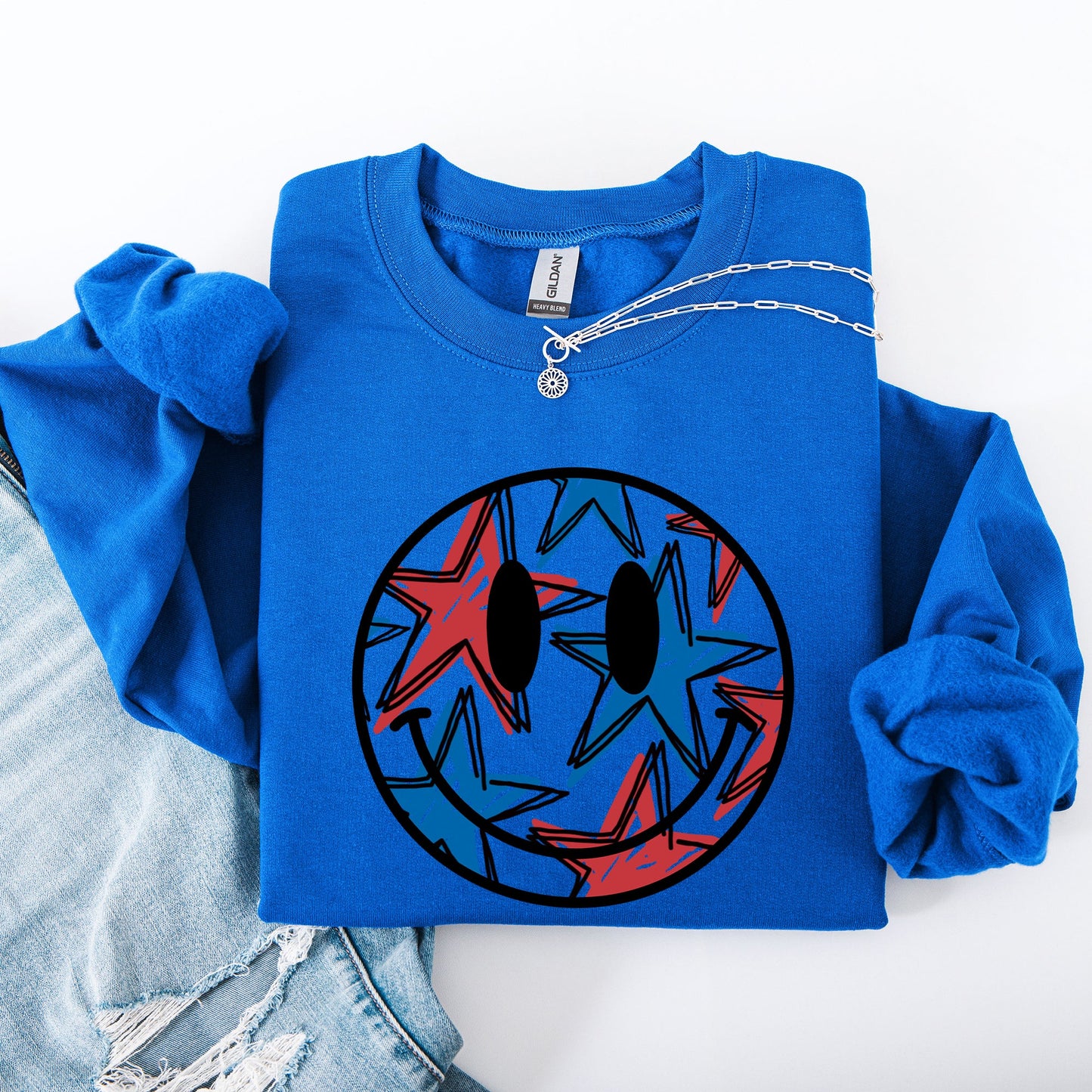 Retro Smiley, Patriotic, USA, America, 4th of July Sweatshirt