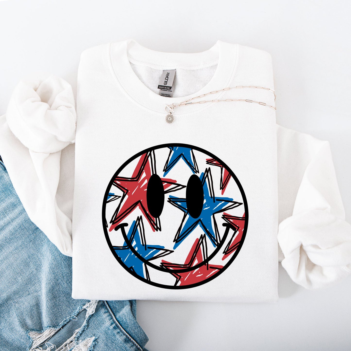 Retro Smiley, Patriotic, USA, America, 4th of July Sweatshirt