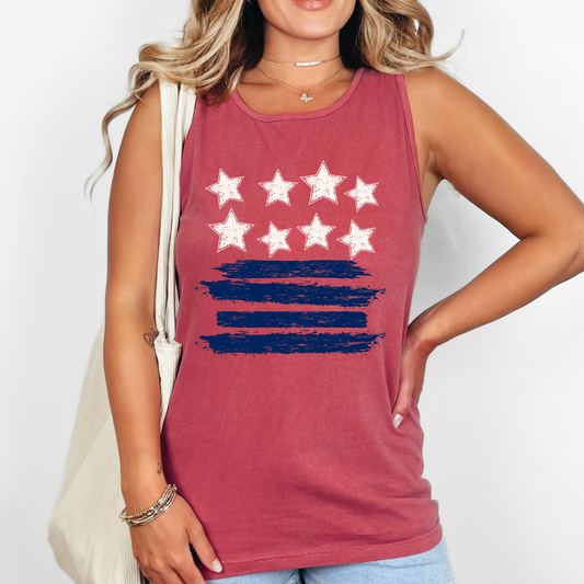 Retro Stars and Stripes, Fourth of July, America, Patriotic, USA Comfort Colors Tank Top