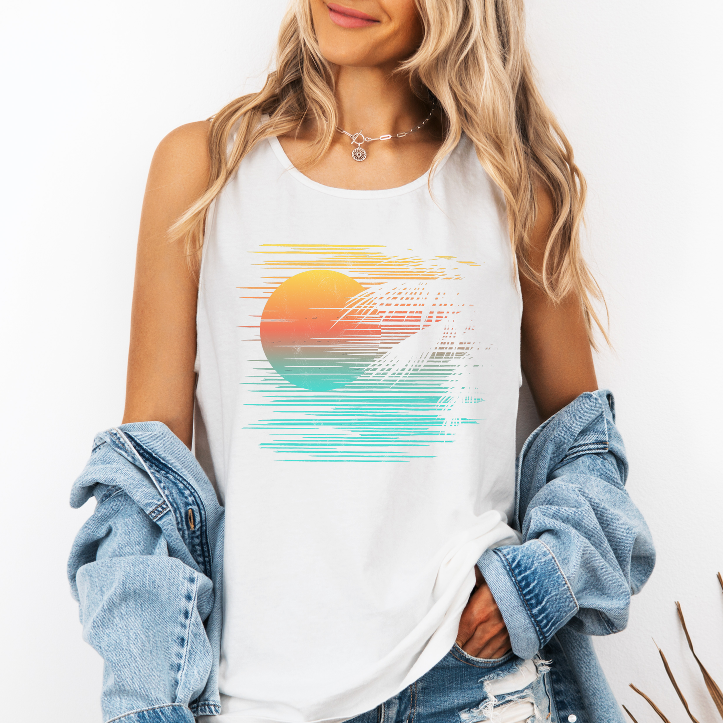 Retro Sunset, Minimalist Lines, Summer, Beach, Hot Girl Summer, Sunshine Comfort Colors Tank Top