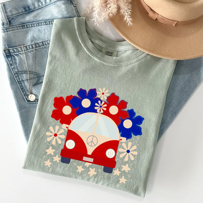 Retro Van, Patriotic, 4th of July Comfort Colors Tshirt