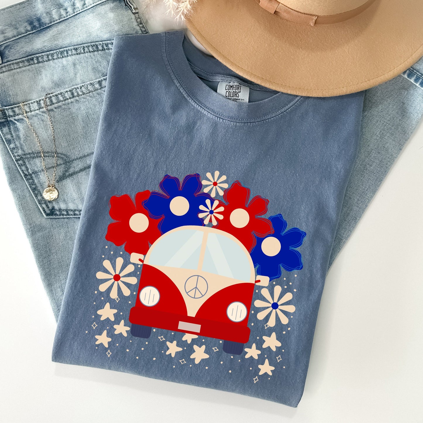 Retro Van, Patriotic, 4th of July Comfort Colors Tshirt