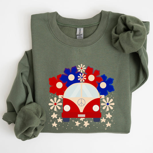 Retro Van, Patriotic, 4th of July Sweatshirt