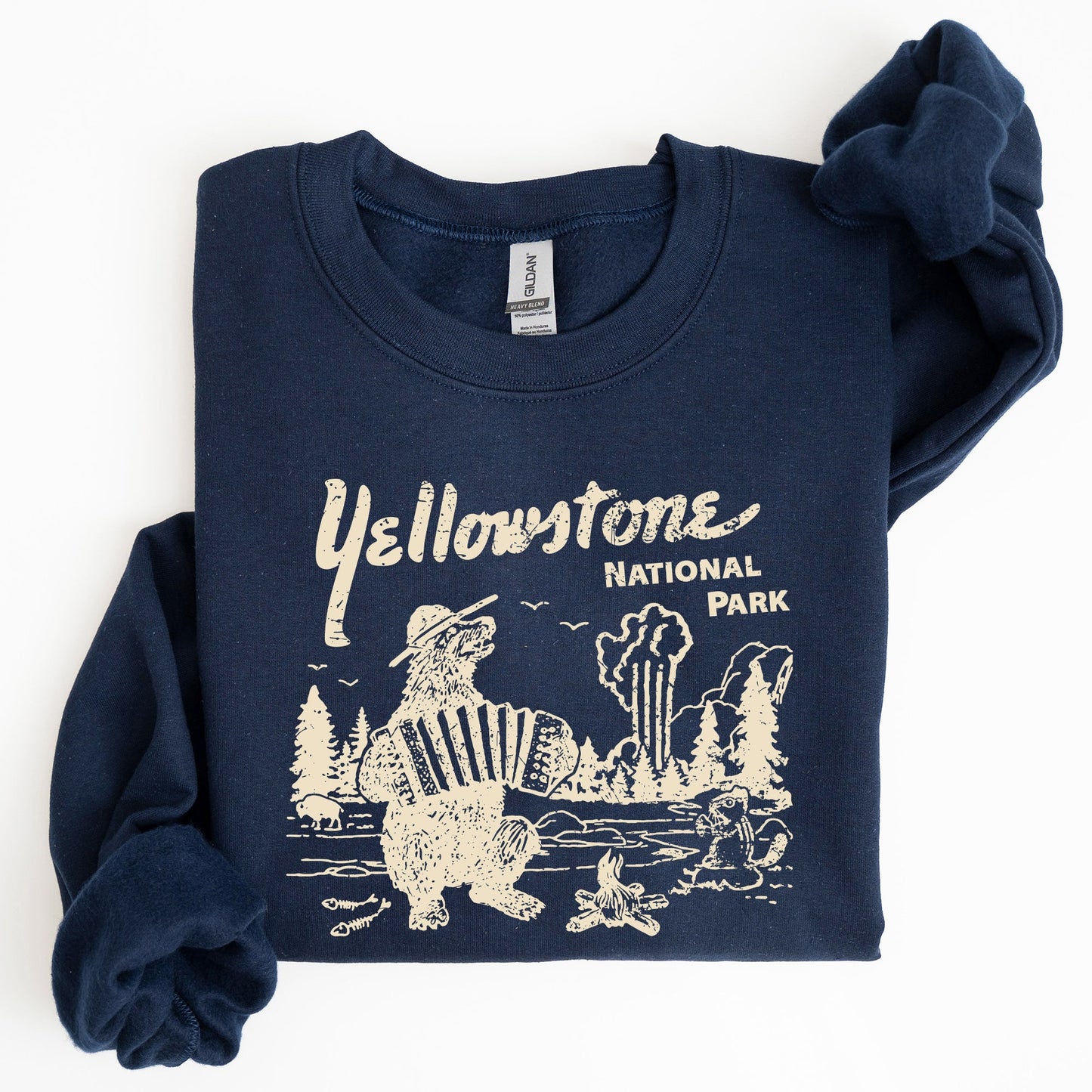 Retro Yellowstone National Park, Bear, Chipmunk, Funny, Nature Sweatshirt
