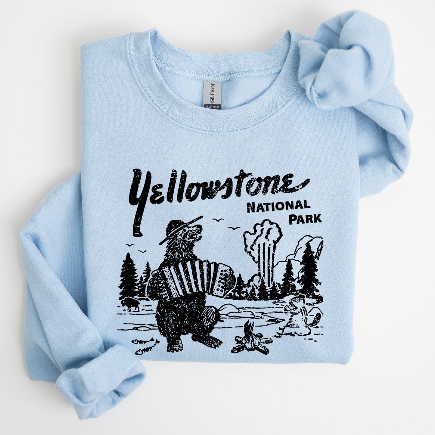 Retro Yellowstone National Park, Bear, Chipmunk, Funny, Nature Sweatshirt