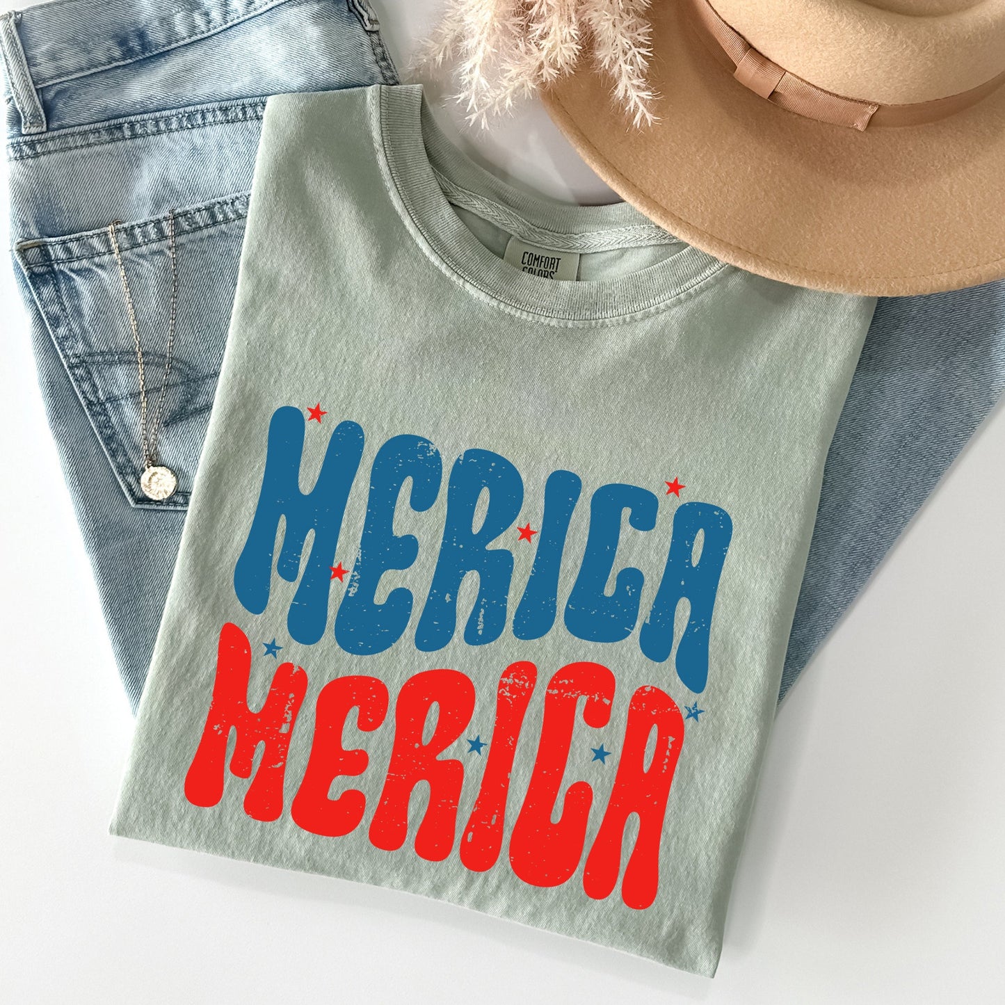 Retro 'Merica, America, Red White Blue, Patriotic, Tshirt Comfort Colors T-Shirt