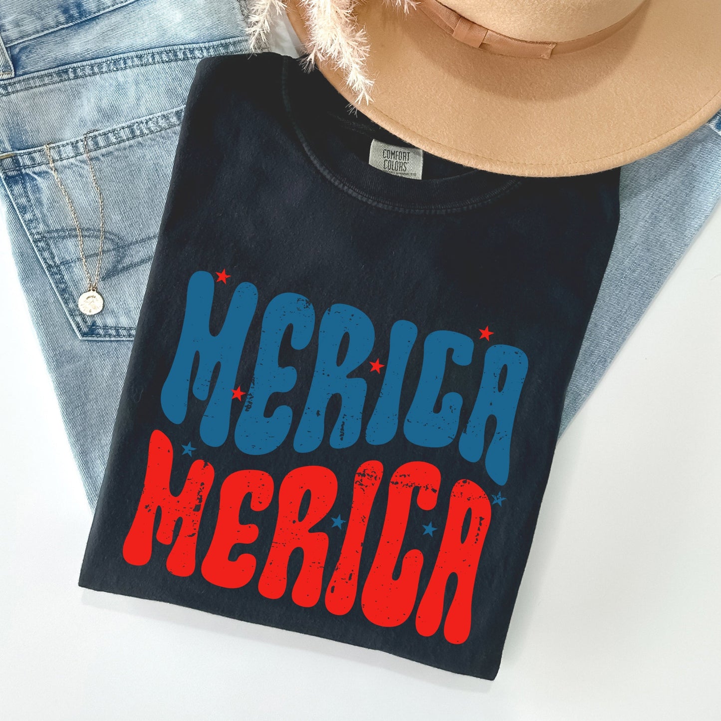 Retro 'Merica, America, Red White Blue, Patriotic, Tshirt Comfort Colors T-Shirt