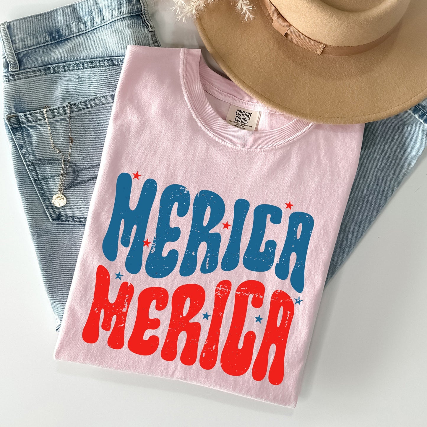 Retro 'Merica, America, Red White Blue, Patriotic, Tshirt Comfort Colors T-Shirt