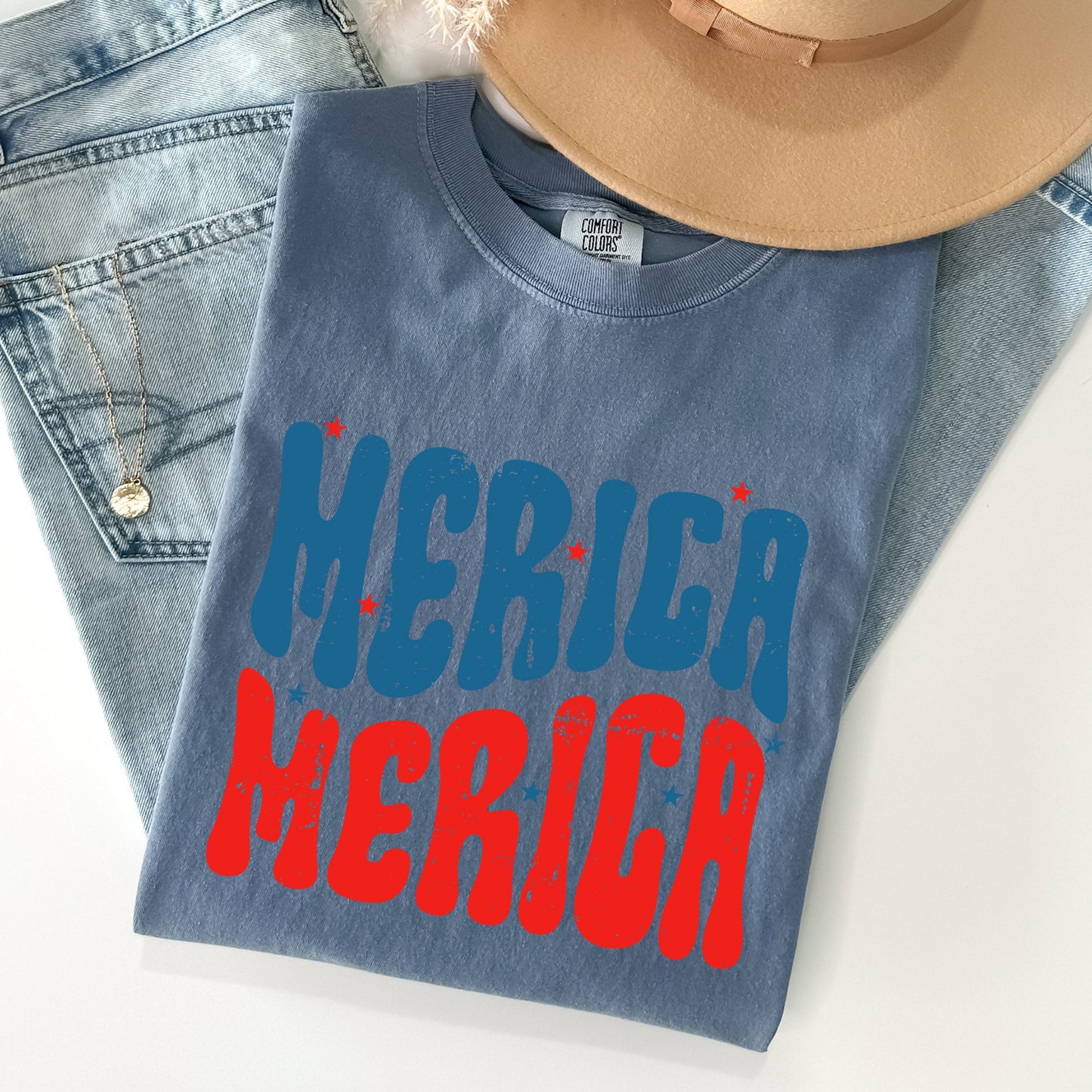 Retro 'Merica, America, Red White Blue, Patriotic, Tshirt Comfort Colors T-Shirt
