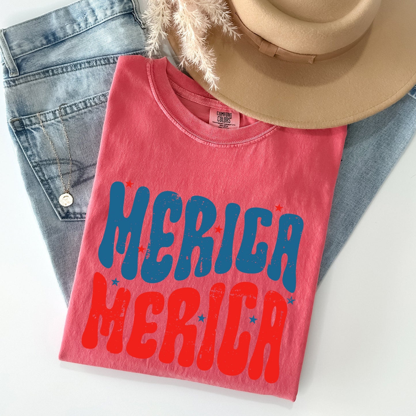 Retro 'Merica, America, Red White Blue, Patriotic, Tshirt Comfort Colors T-Shirt