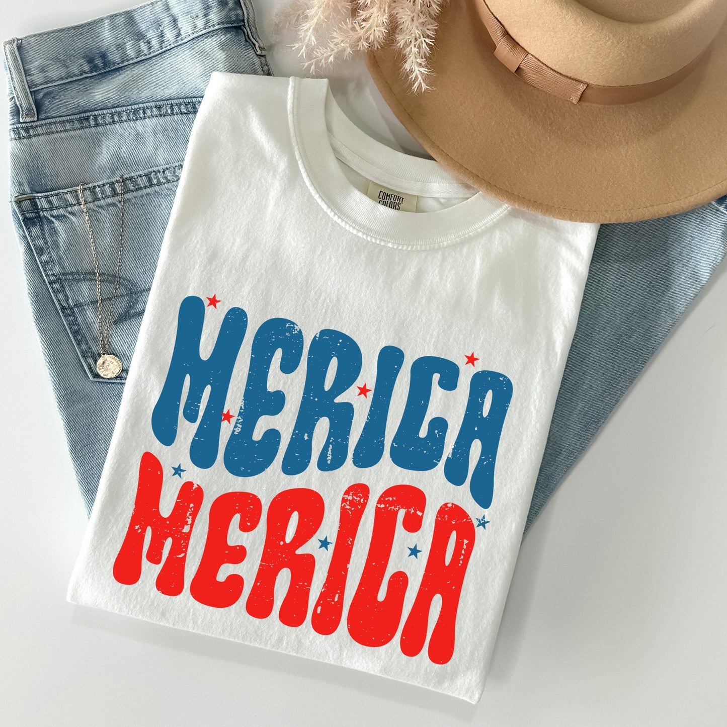 Retro 'Merica, America, Red White Blue, Patriotic, Tshirt Comfort Colors T-Shirt
