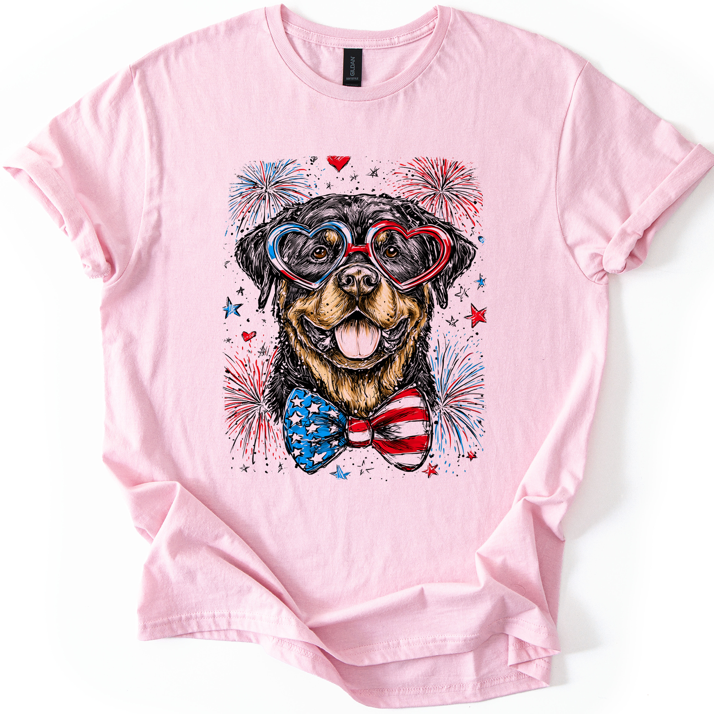 Rottweiler Patriotic Dog, USA, America, Pet Lover, 4th of July, Soft Style T-Shirt