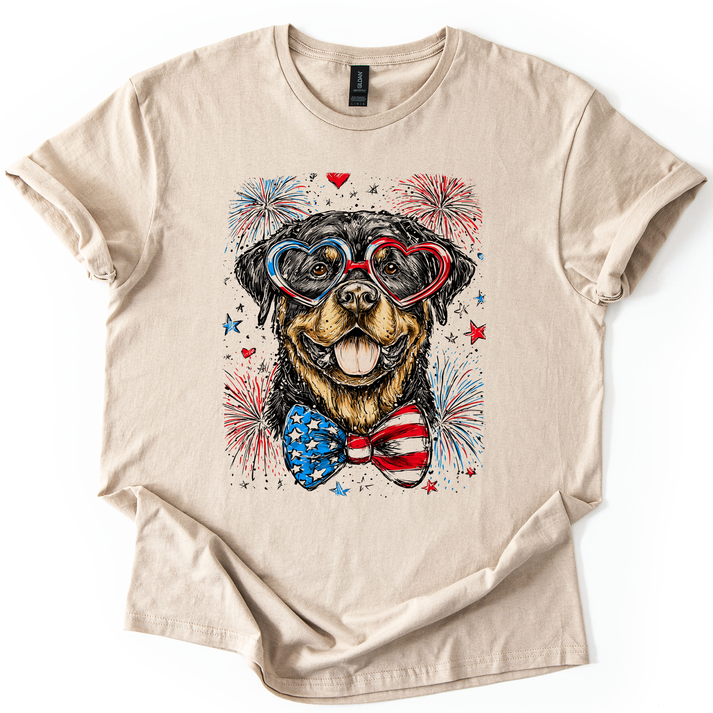 Rottweiler Patriotic Dog, USA, America, Pet Lover, 4th of July, Soft Style T-Shirt