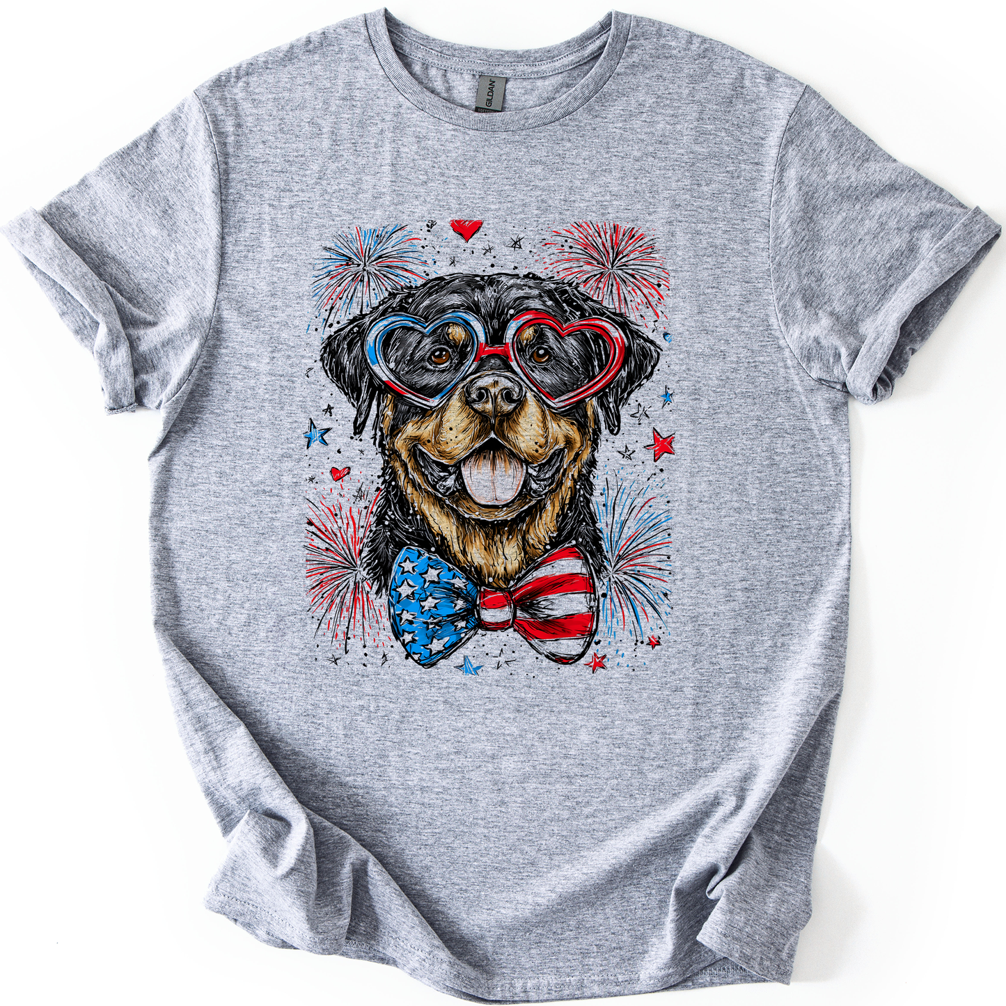 Rottweiler Patriotic Dog, USA, America, Pet Lover, 4th of July, Soft Style T-Shirt