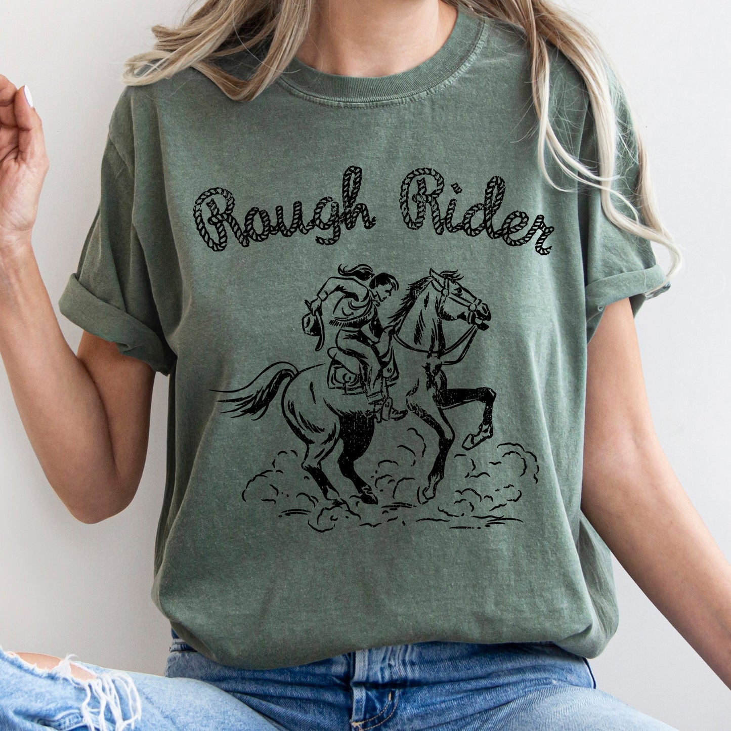 Rough Rider, Rodeo, Cowgirl, Horse, Bronco, Cowboy Tshirt Comfort Colors T-Shirt