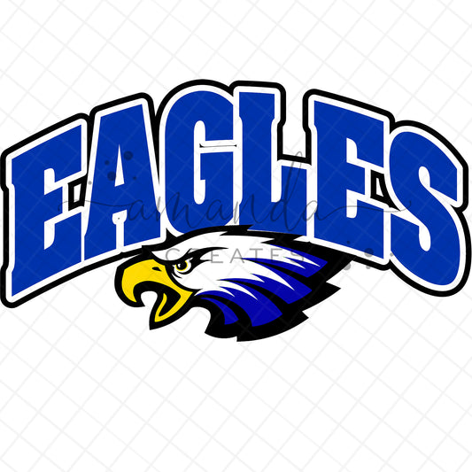 Royal Blue Eagles Arched Mascot Design PNG & JPG, Digital Download, Sublimation File
