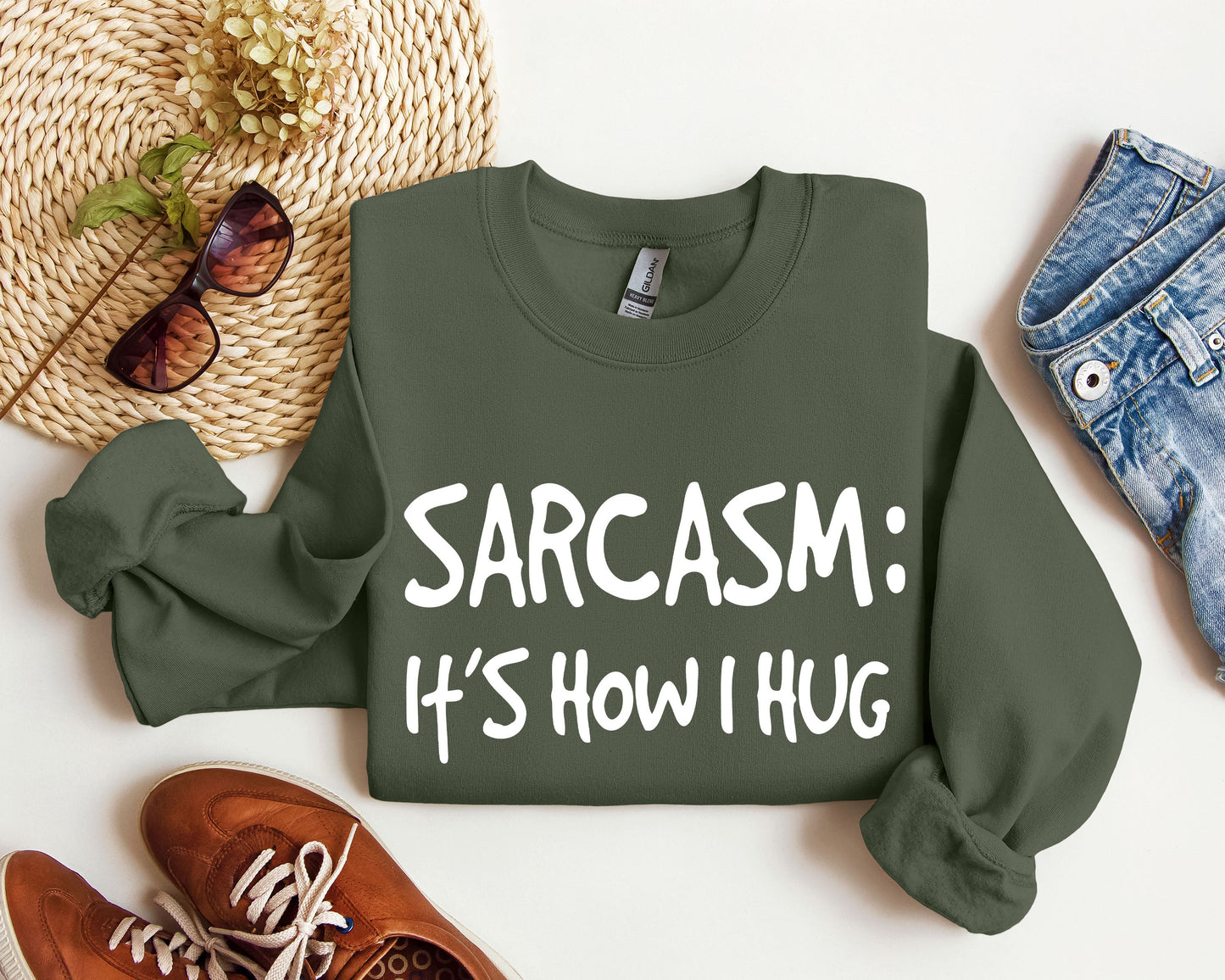 Sarcasm It's How I Hug Funny Sweatshirt, Sarcastic College Sweatshirt