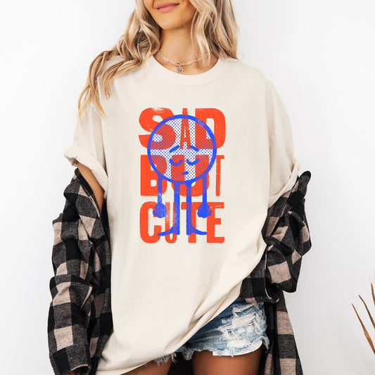 Sad But Cute, Mental Health, Smiley, Positivity, Funny, Sarcastic Tshirt Comfort Colors T-Shirt
