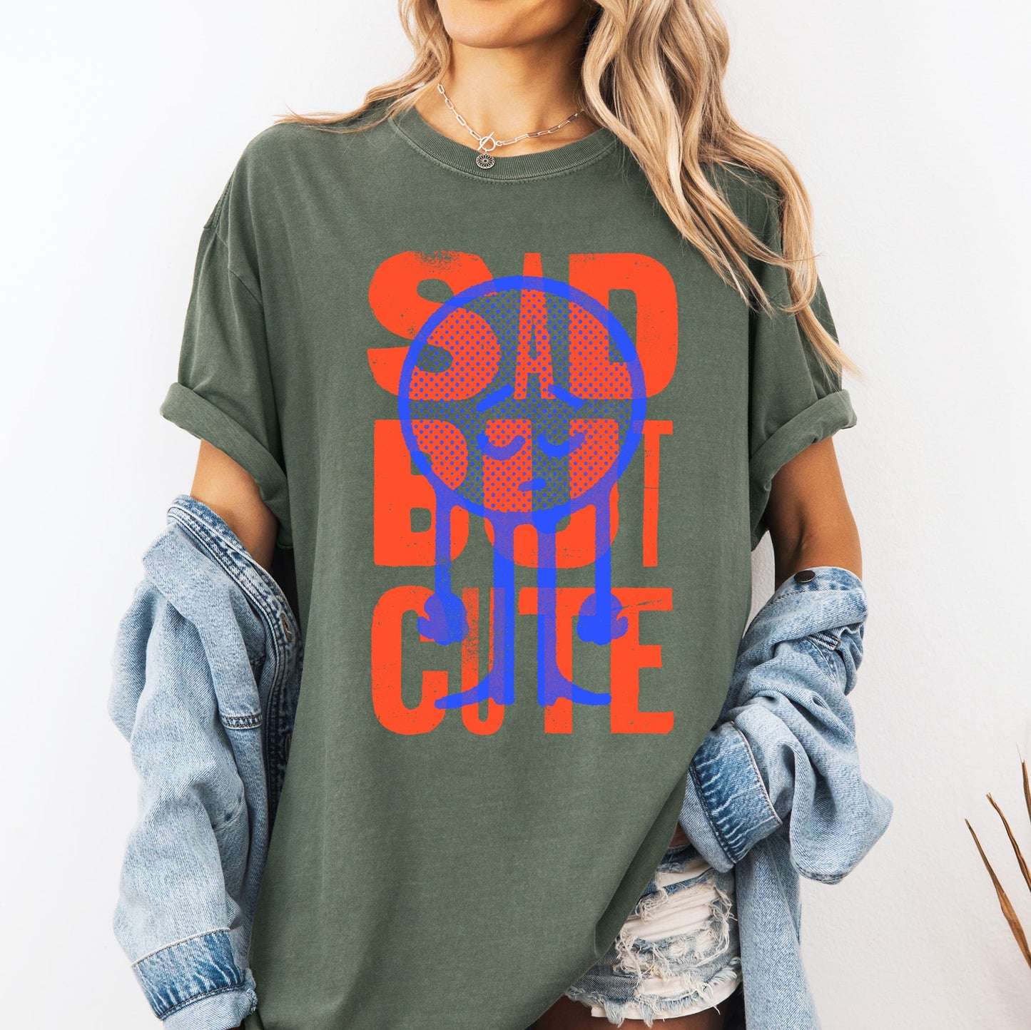 Sad But Cute, Mental Health, Smiley, Positivity, Funny, Sarcastic Tshirt Comfort Colors T-Shirt