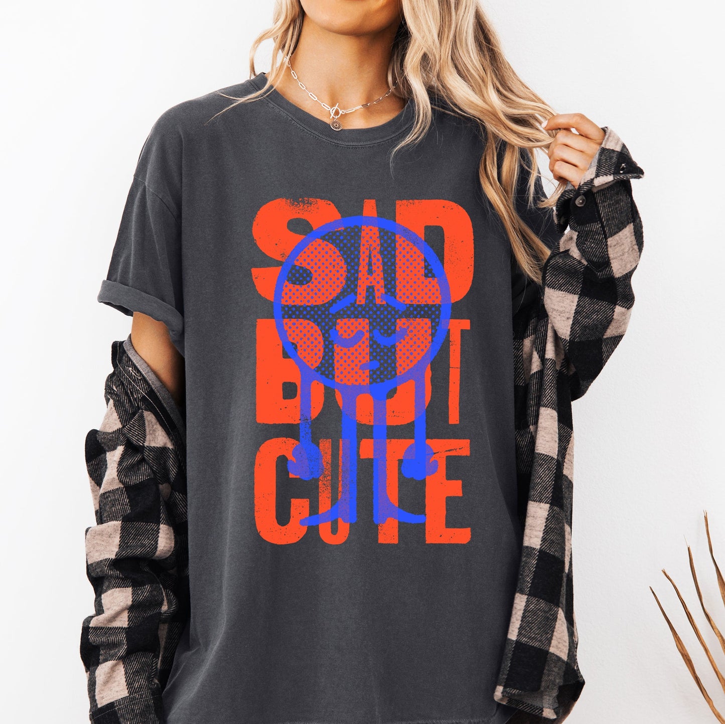 Sad But Cute, Mental Health, Smiley, Positivity, Funny, Sarcastic Tshirt Comfort Colors T-Shirt